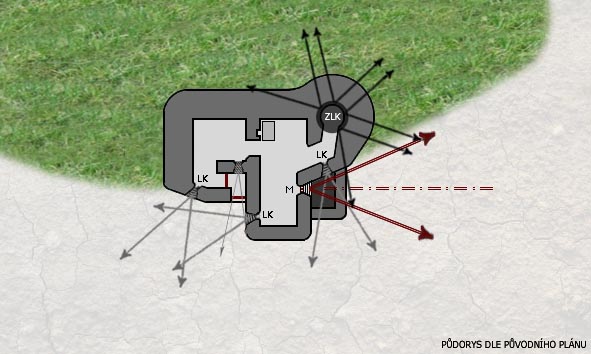 Pdorys dle pvodnho plnu. Pozdji pidna vzbroj 1x M a objekt ml bt zvten.