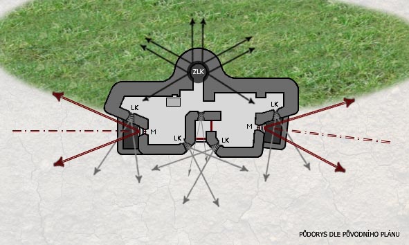 Pdorys dle pvodnho plnu. Pozdji pidna vzbroj 2x M a objekt ml bt zvten.