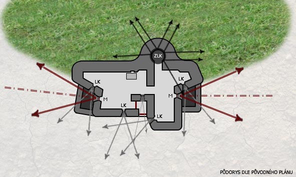 Pdorys dle pvodnho plnu. Pozdji pidna vzbroj 2x M a objekt ml bt zvten.